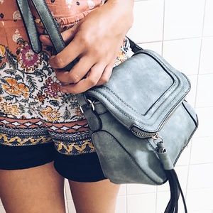 Blue Vegan Leather Crossbody Handbag
